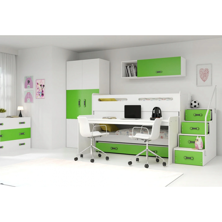 Trojlôžková poschodová posteľ Max1 200x80cm bielo zelená